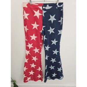 Bibi America Stars USA Bell Bottom Flared American Flag Red Blue Denim Jeans XL
